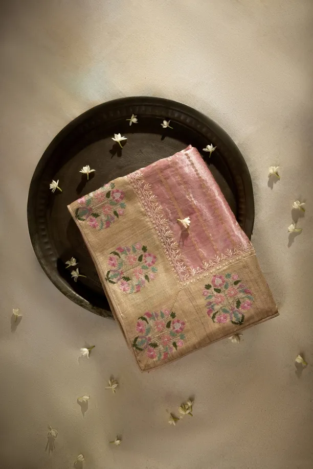 Blush Pink Organza Tissue Saree