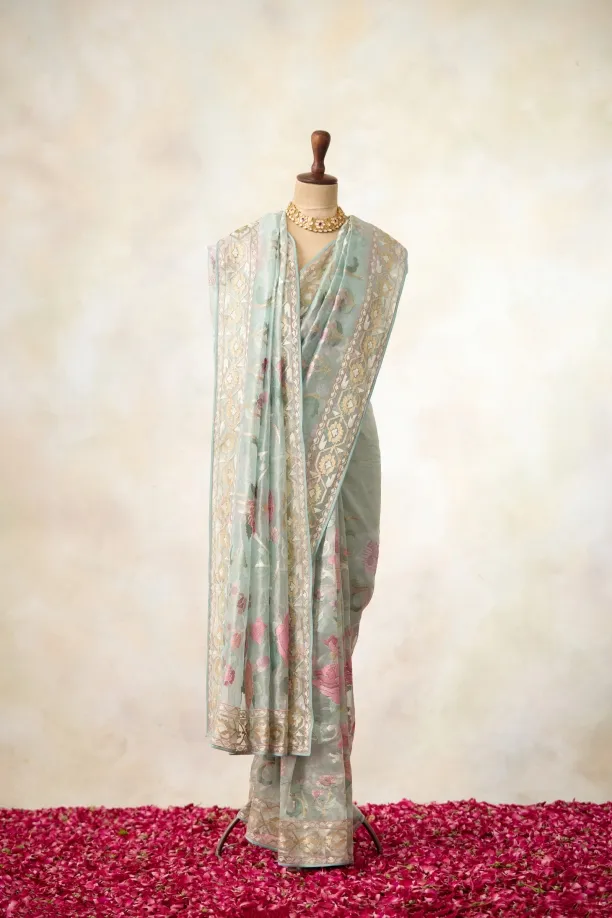 Aqua Blue Tissue Saree