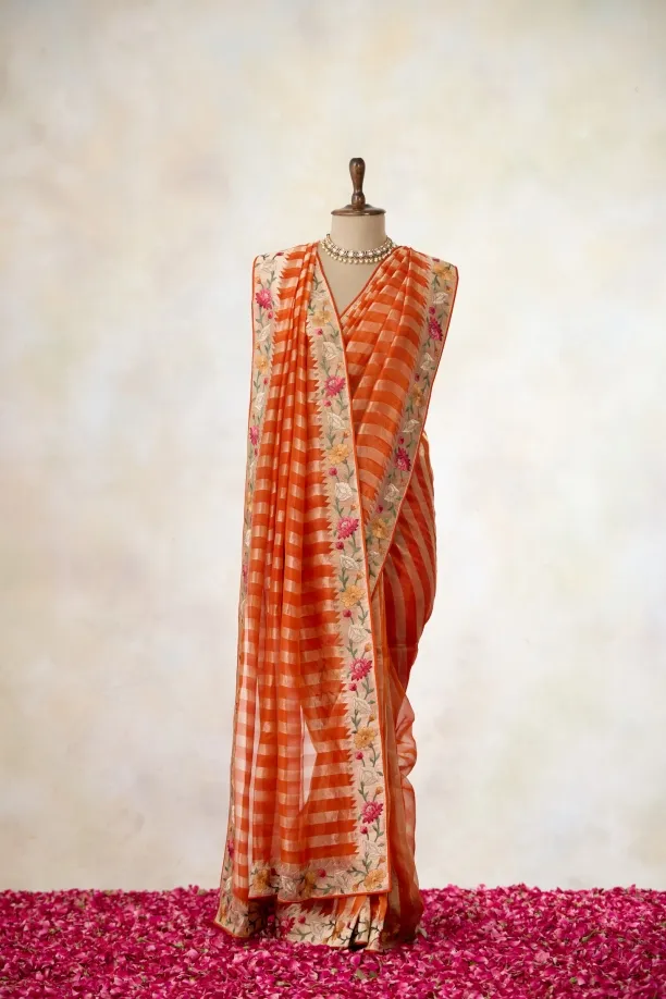 Tangerine Organza Silk Saree