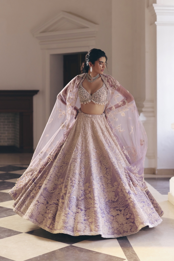 Purple Ombre Georgette Lehenga Set