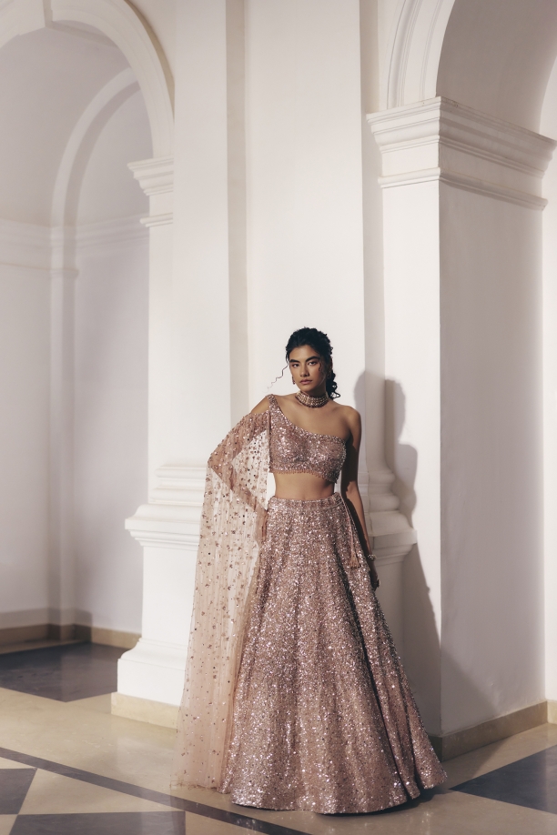 Old Rose Gradient Shimmer Lehenga Set