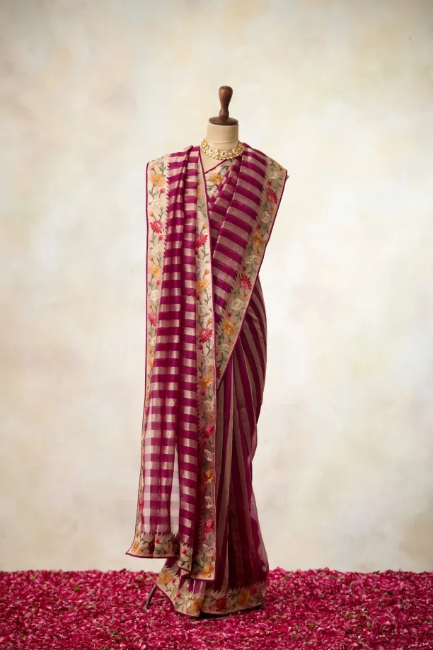 Magenta Organza Silk Saree