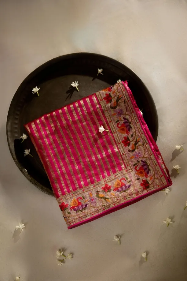 Rani Pink Tussar Slik Saree