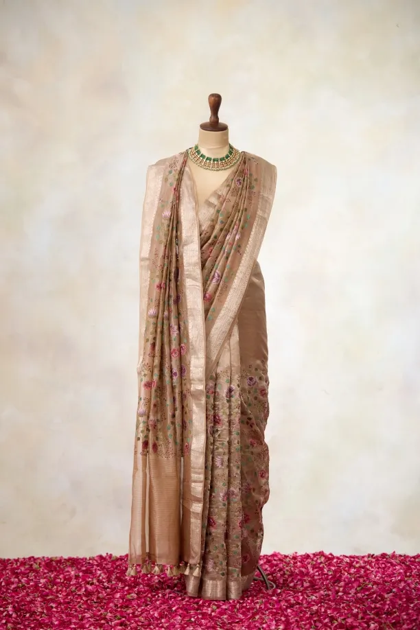 Champagne Brown Tissue Silk Saree