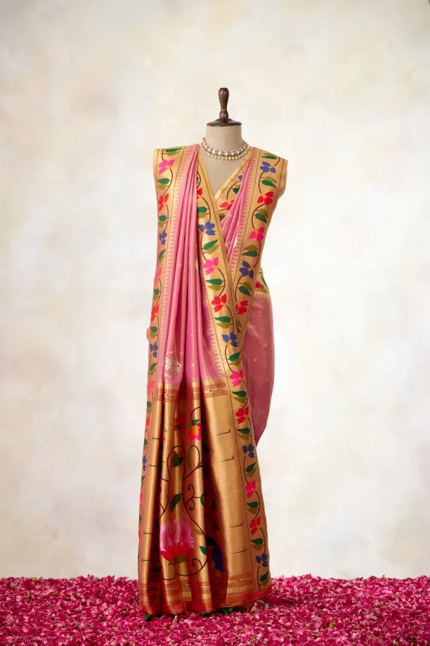 Rose Pink Paithani Slik Saree