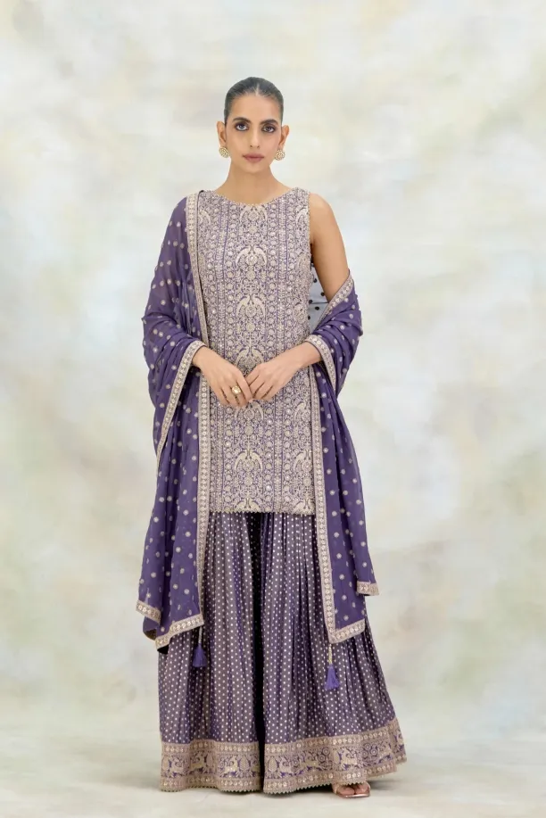 Purple Tissue Georgette Garara Set