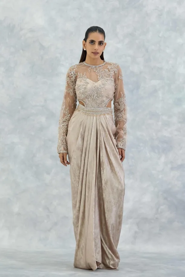 Champagne Gold Georgette Net Gown