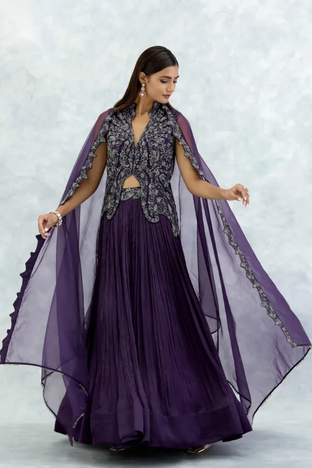 Dark Purple Chiffon Lehenga Set