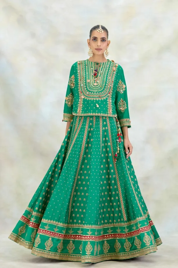 Jade Green Silk Lehenga Set