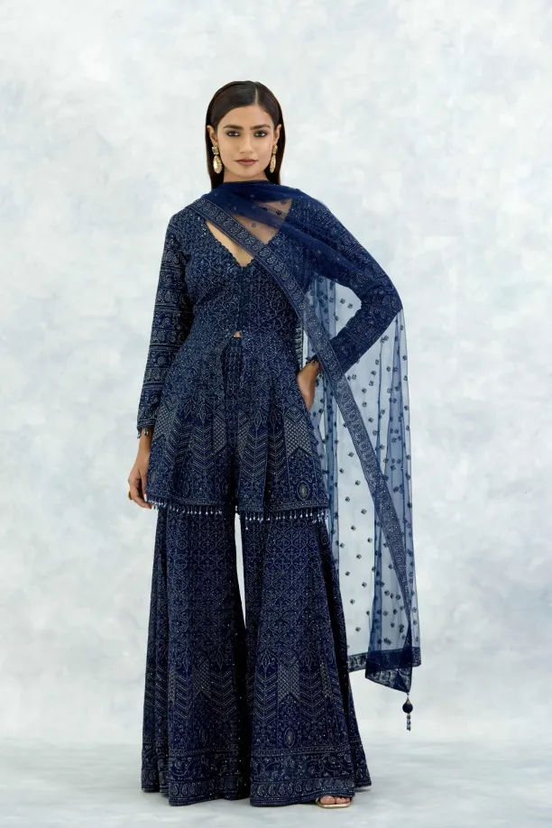 Ink Blue Georgette Sharara Set