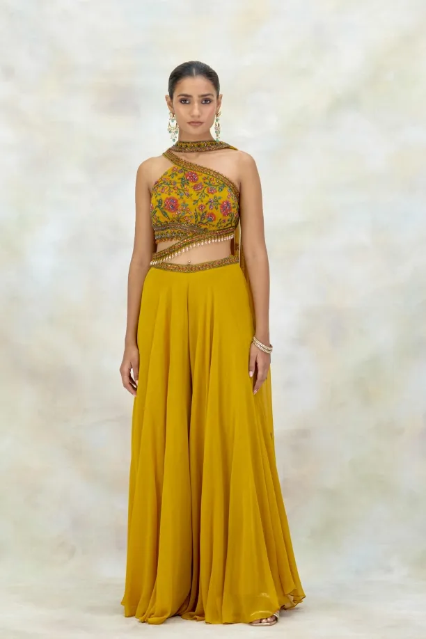 Mustard Georgette Sharara Set