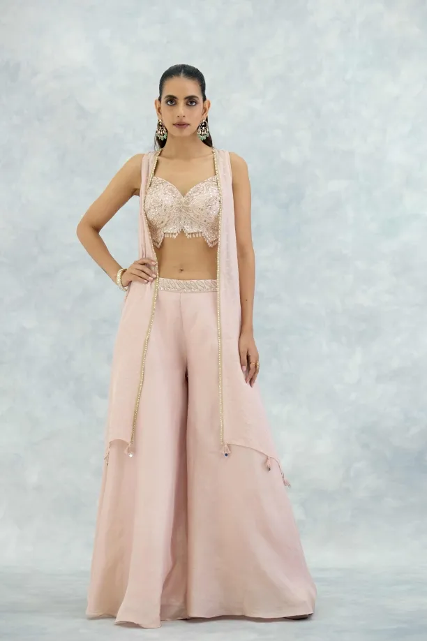 Powder Pink Silk Sharara Set