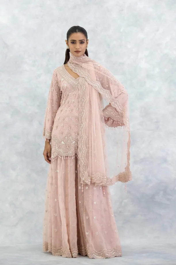 Dusty Pink Organza Sharara Set