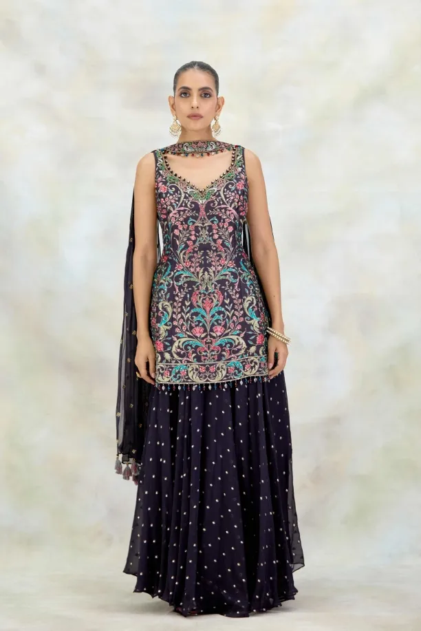 Deep Purple Organza Sharara Set