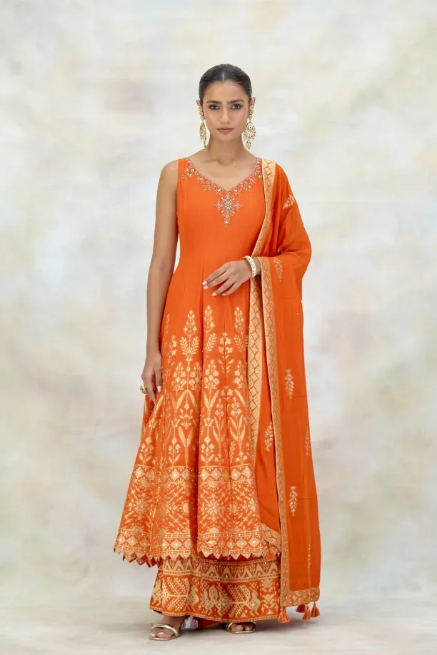 Rust Orange Silk garara set
