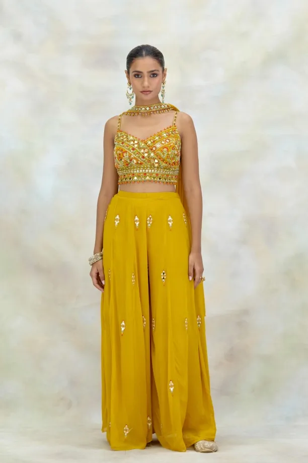 Mustard Georgette Sharara Set