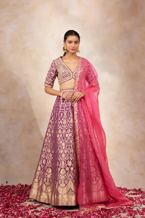 Plum Banarasi Silk Lehenga