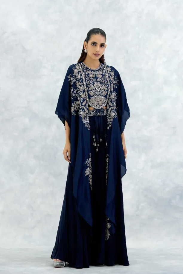 Ink Blue Silk Sharara Set