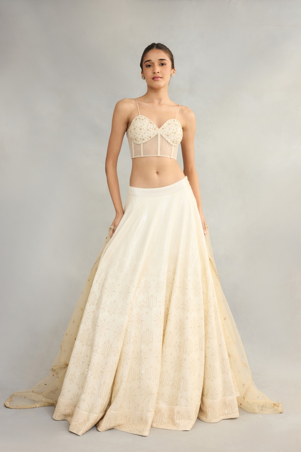Ivory Georgette Lehenga