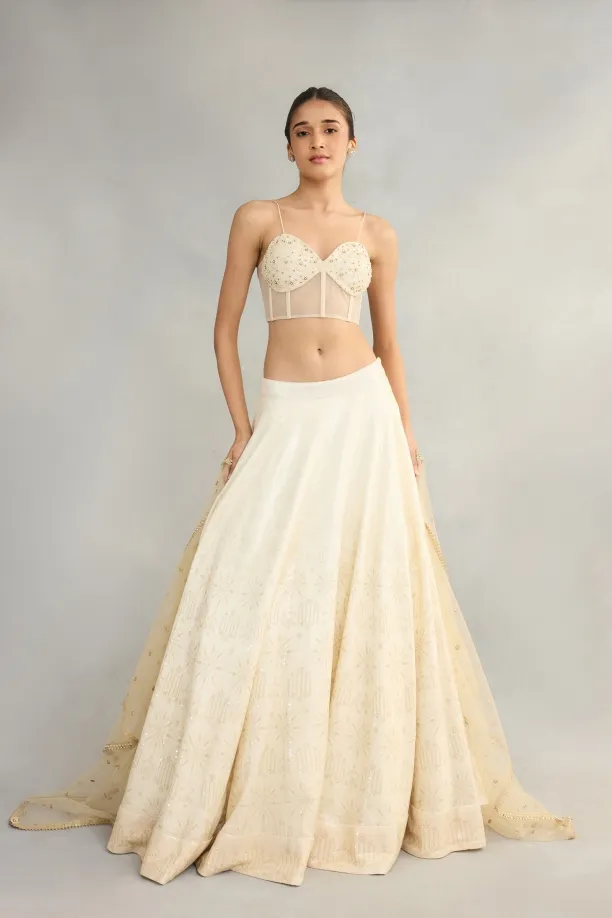 Ivory Georgette Lehenga
