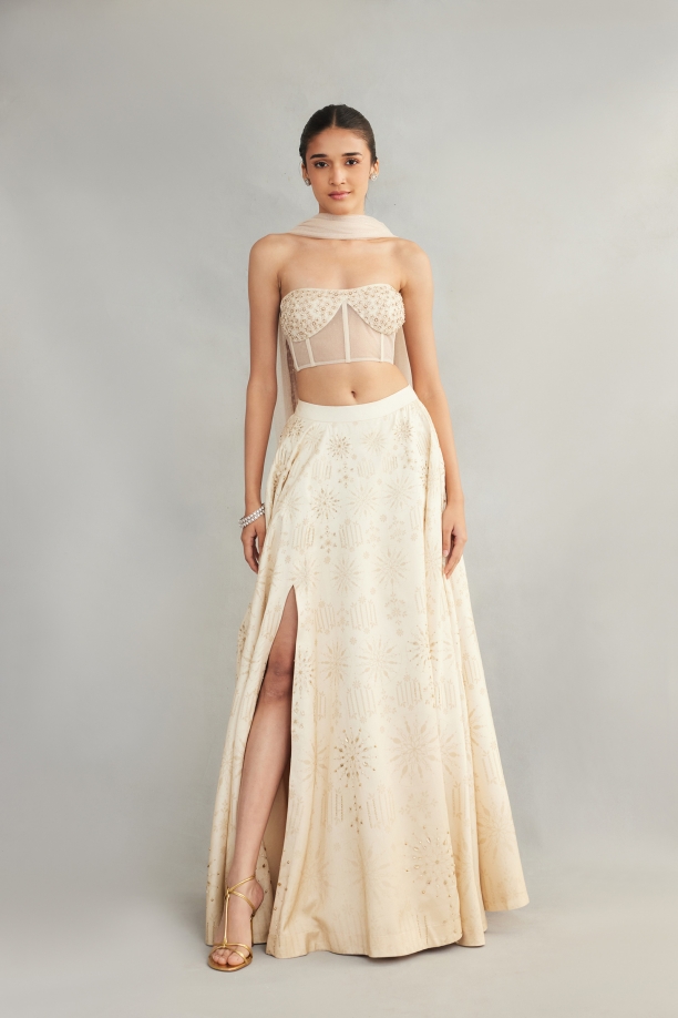 Pearly Beige Slit Lehenga