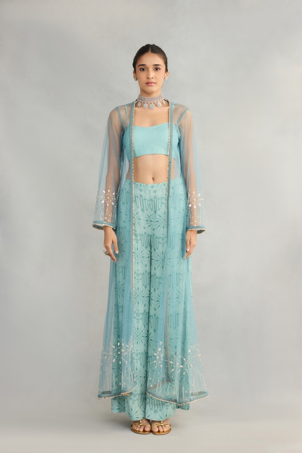 Powder Blue Net Cape Suit