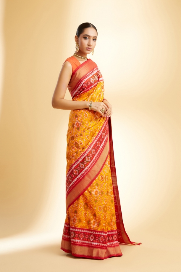 Mustard Red Patola Silk Saree