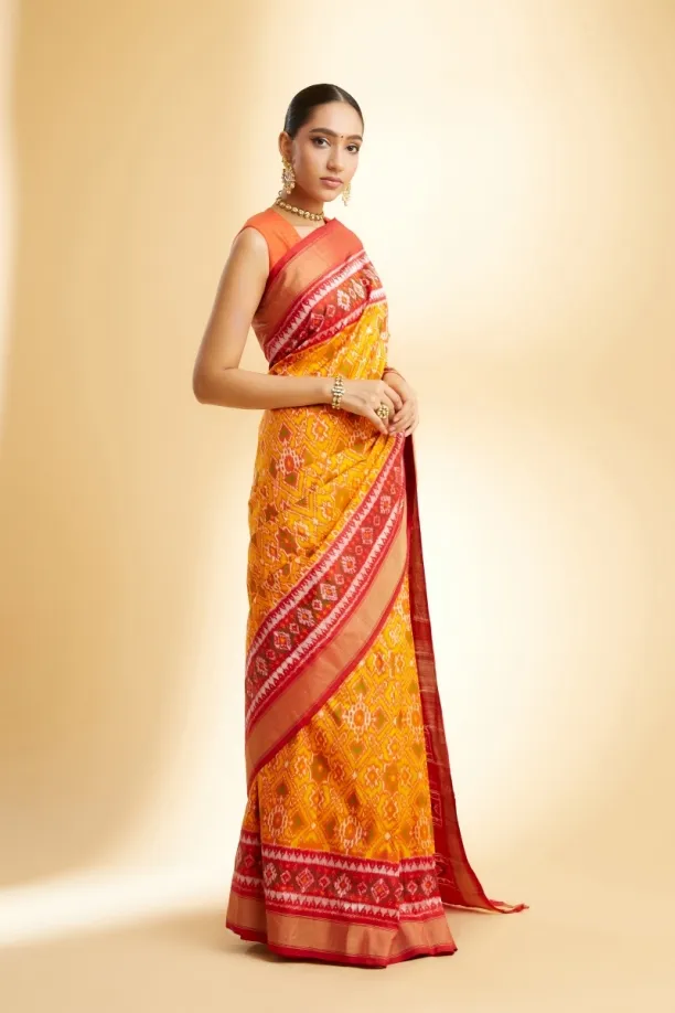 Mustard Red Patola Silk Saree