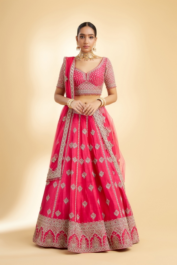 Fuchsia Pink Raw Silk Lehenga