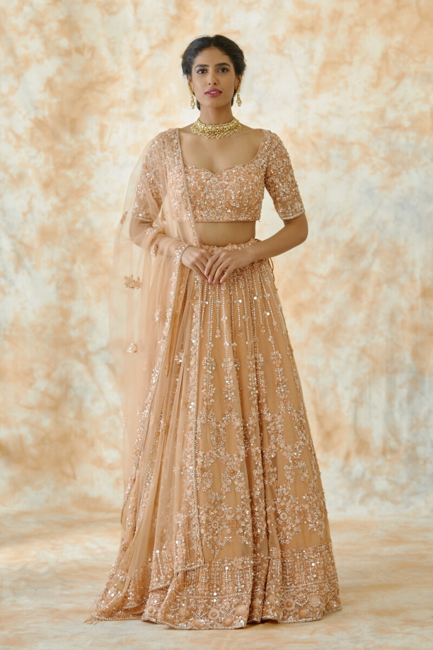 Peach Net Lehenga