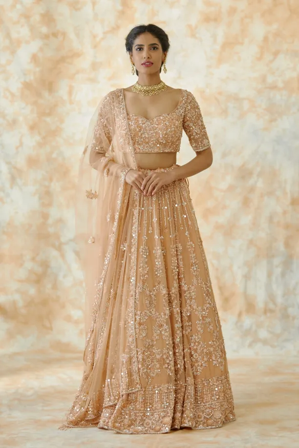 Peach Net Lehenga