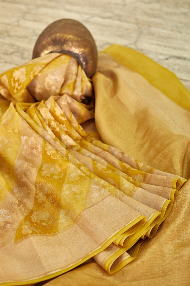 Butter Yellow rangkaat Banarasi Silk Saree