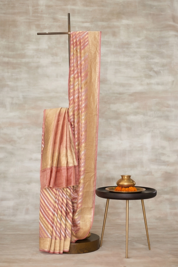 Coral Pink rangkaat Banarasi Silk Saree