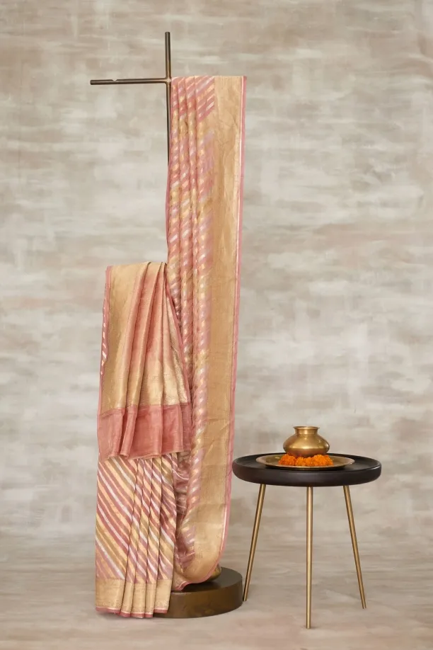 Coral Pink rangkaat Banarasi Silk Saree