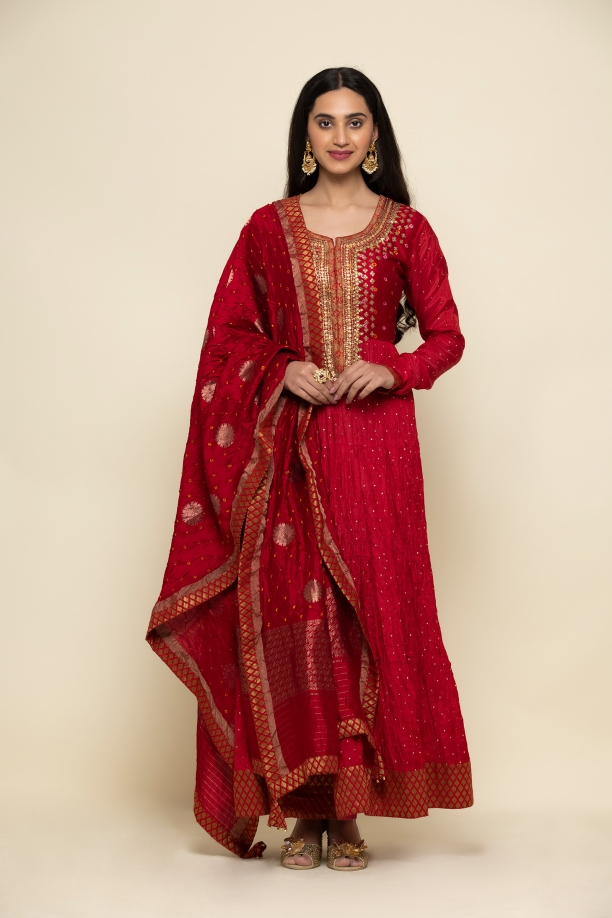 Royal Red Silk Anarkali