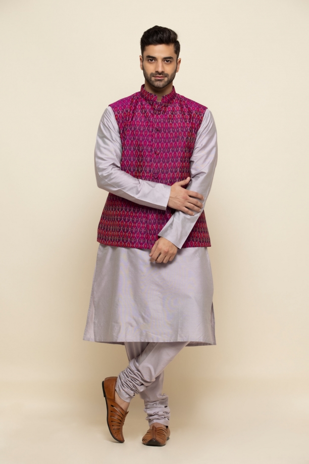 Ikat Printed Nehru Jacket Set