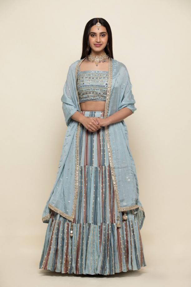 Ice Blue Chiffon Lehenga