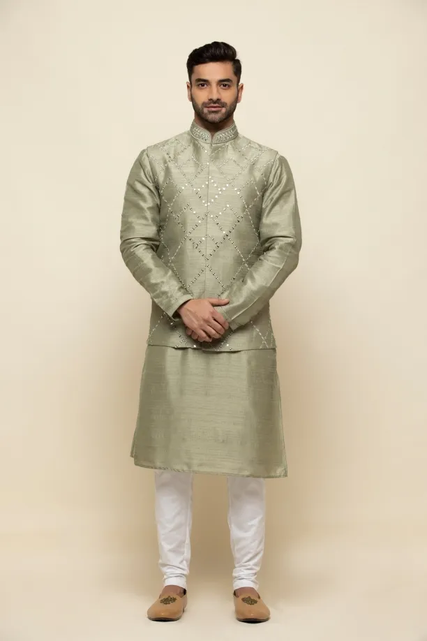 Sage Green Silk Jacket Set