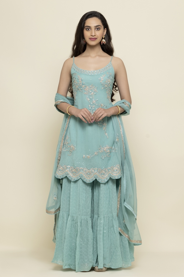 Aqua Blue Georegette Sharara Suit