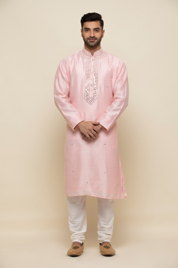 Baby Pink Silk Kurta Set