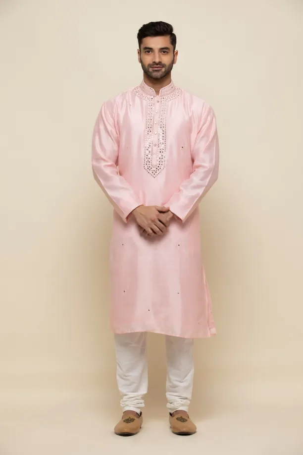 Baby Pink Silk Kurta Set