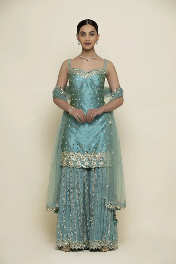 Aqua Blue Silk Garara Suit