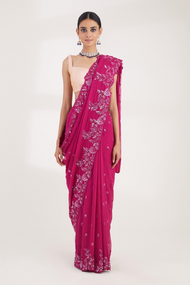 Berry Pink Sequin Embellished Saree