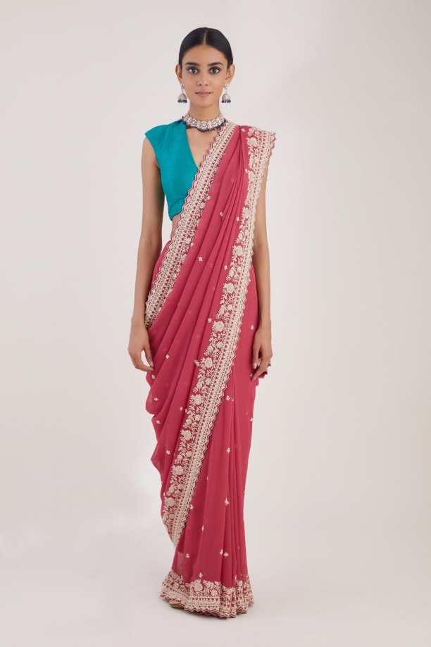 Bubblegum Pink Sequin Embellished Saree