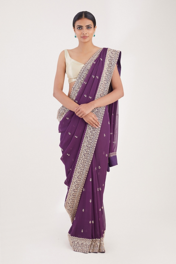 Aubergine Purple Georgette Saree