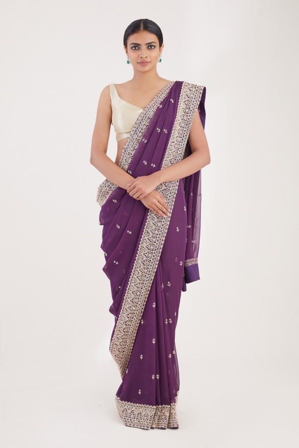 Aubergine Purple Georgette Saree