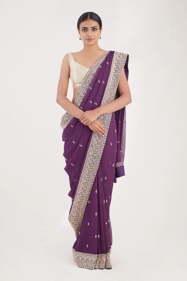 Aubergine Purple Georgette Saree