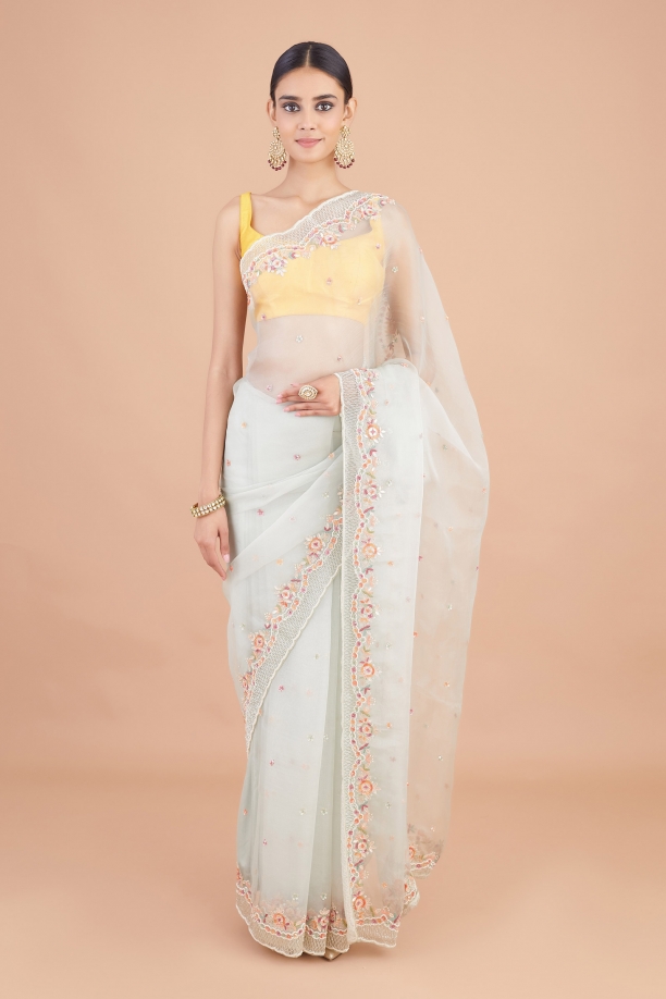 Glass Blue Organza Saree