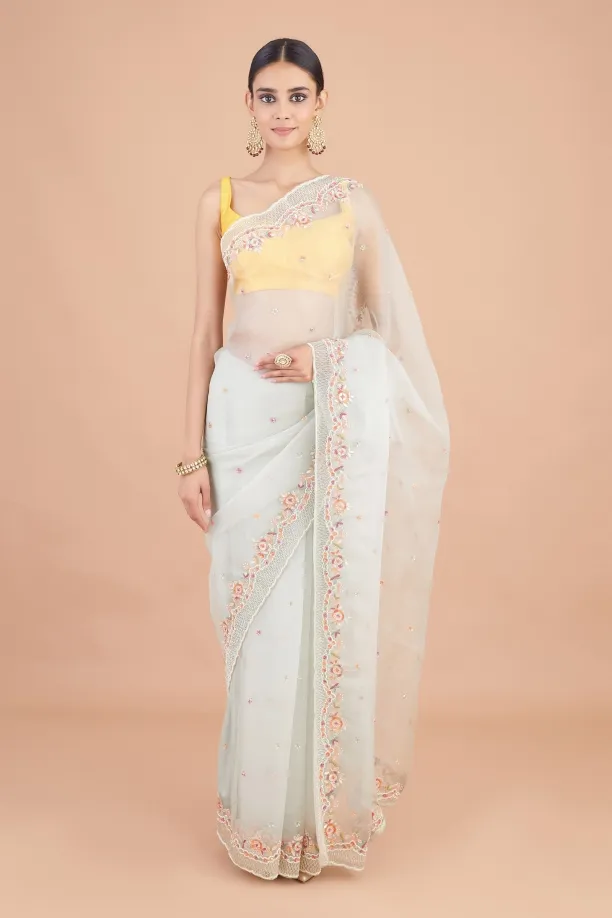 Glass Blue Organza Saree