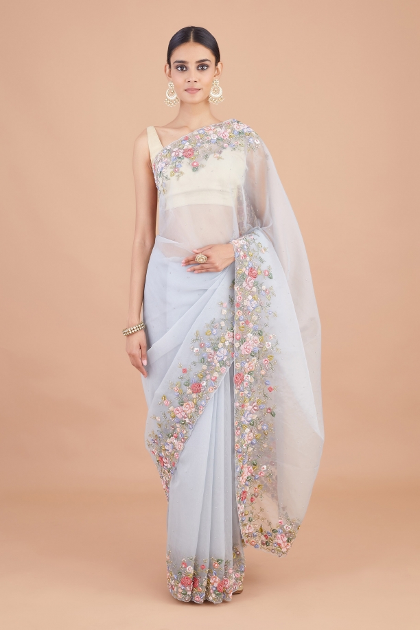 Blue Frost Organza Saree
